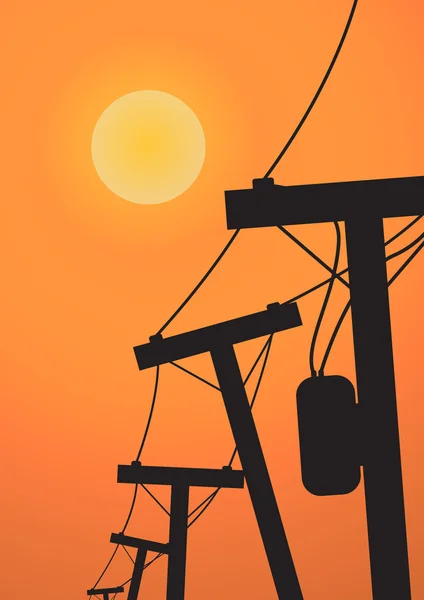 Vektor: Silhouette Strommast vor Sonnenuntergang — Stockvektor