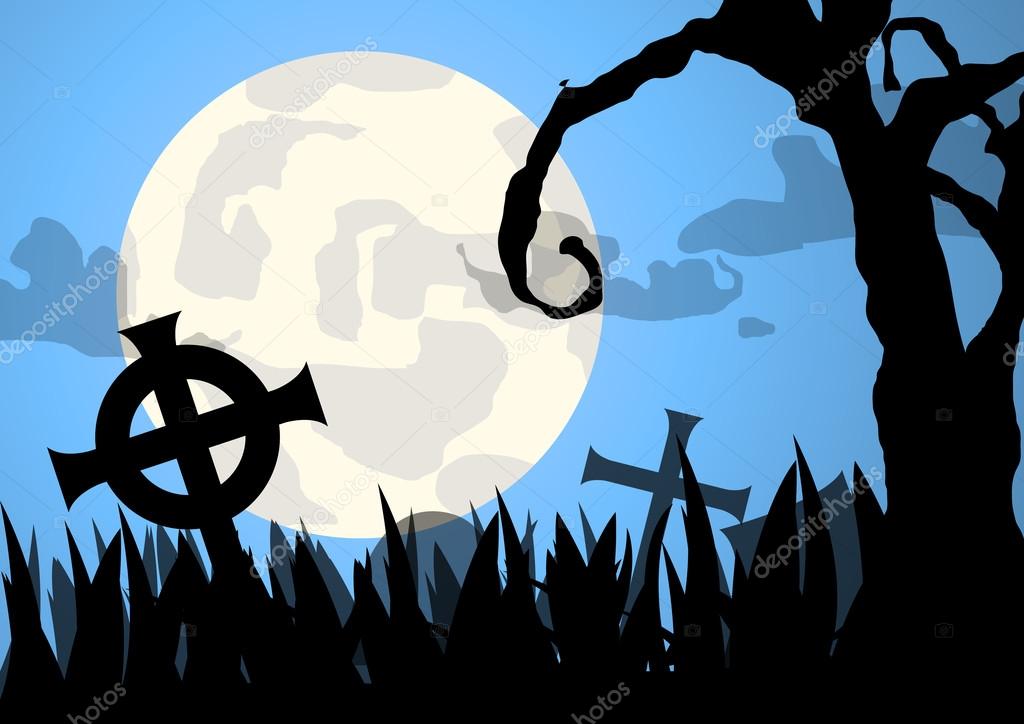 Vector : Graveyard and tree halloween background