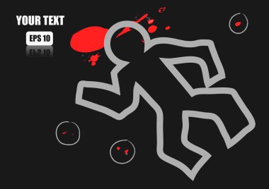 Vector : Chalk outline of dead body and blood on a road clipart