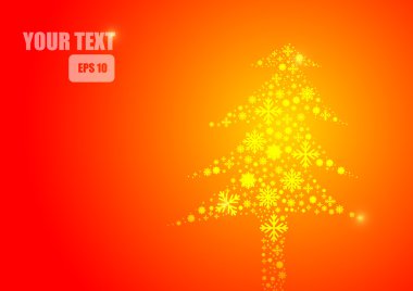 Vektör: Buz kristal ve Noel ağacı kırmızı zemin üzerine