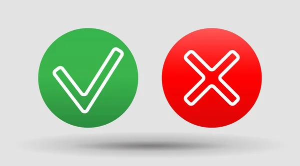 Simge sağ yanlış işaretleri ve kırmızı haçlar yeşil vektör işaretli işaretler kümesini kontrol et. — Stok Vektör