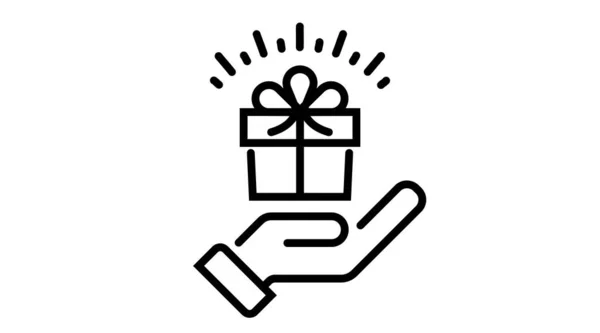 Hand holding out gift box , icon. Vector illustration. isolated element. — Stock Vector
