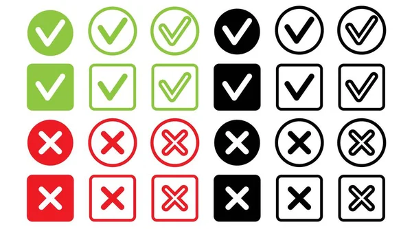 Verifique Ícone certo marcas erradas e cruzes vermelhas sinais conjunto de botões de marca vetorial plana verde .vector ilustração —  Vetores de Stock