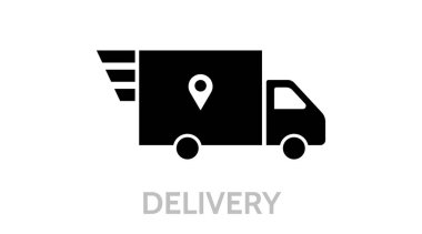 Hızlı teslimat kamyonu, basit simge servisi. Vektör çizimi izole edildi.