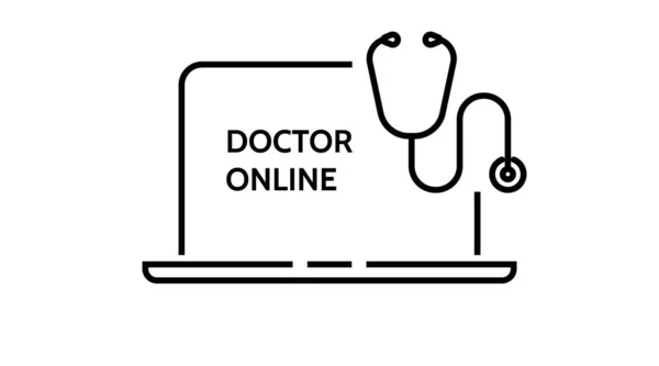 Ärztliche Online-Konsultation Arzt-Laptop-Piktogramm, Symbol. Vektorlinie Gesundheitskonzept veranschaulicht — Stockvektor