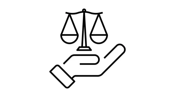 Ethics icon , law and justice. scale and hand line symbol .Vector linear illustration. Isolated — Stock Vector