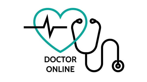Konsultasi medis online Dokter jantung pictogram, ikon. Konsep Vektor line heaIthcare illustrataon - Stok Vektor