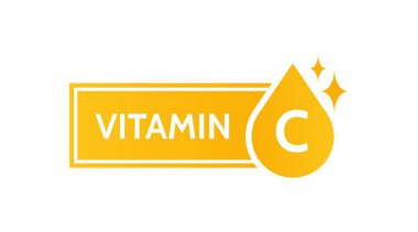 C vitamini etiketi, simge, logo tasarımı. Tıp, sağlık, eko, organik, biyolojik tema. Vektör basit illüstrasyonu izole edildi