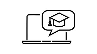 Çevrimiçi Eğitim öğrenme simgesi, Webinar, kurs, uzaklık eğitimi, ders, İnternet grup konferansı, eğitim testi, evden çalışma, video çağrısı veya vektör izole edilmiş sembolle buluşma