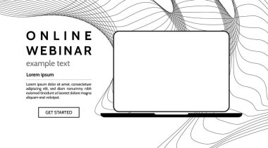 Webinar konsept şablonu, çevrimiçi kurs, uzaktan eğitim, video dersi, internet grup konferansı, eğitim testi, evden çalışma, uygulama iniş web sayfası şablonu, illüstrasyon tasarımı.
