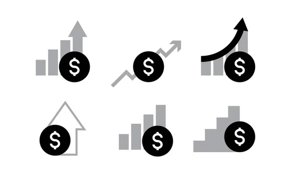 Dollar rate graph bar increase icon. The symbol of money with a rising arrow rises. Business value growth icon vector illustration. Business cost cash salary increase. investment — Stock Vector