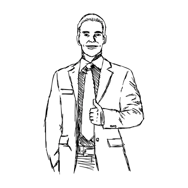 Illustrazione vettore doodle mano disegnata di schizzo sorridente business — Vettoriale Stock
