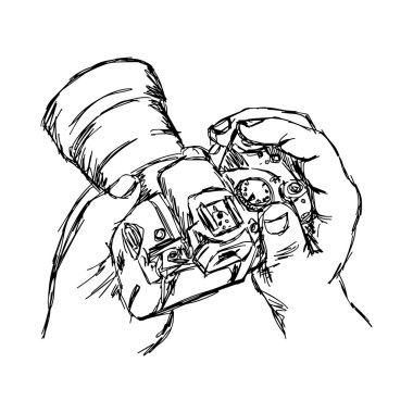 illüstrasyon vektör doodle elle çizilmiş kroki el cam tutarak