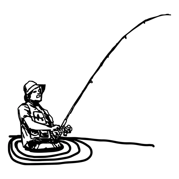 Ilustración vector mano dibujar garabatos de pescador — Vector de stock