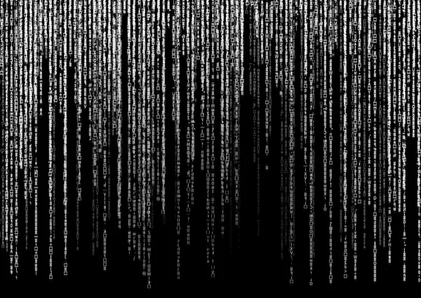 white matrix code on black background.