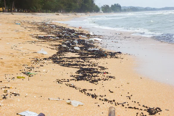 Pollution on the beach of tropical sea, chanthaburi beach, Thail