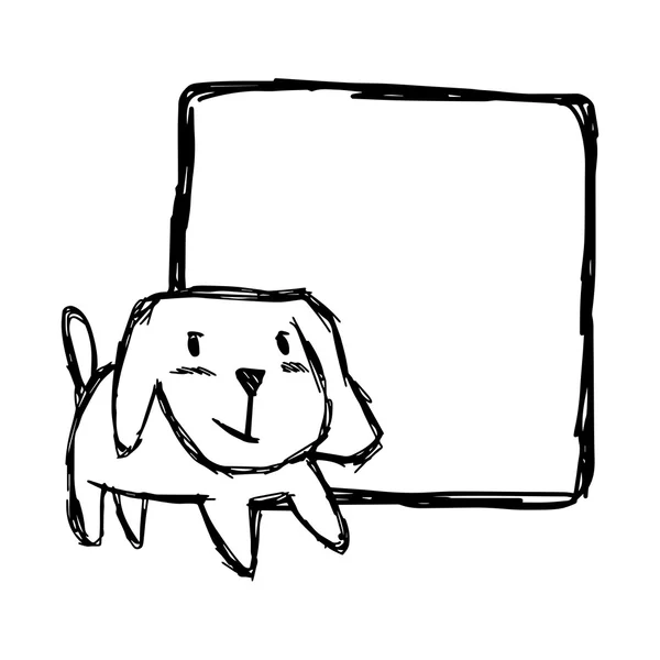Ręka wektor ilustracja rysować Doodle uśmiechający się z puste kwadrat miejsce na białym tle pies — Wektor stockowy