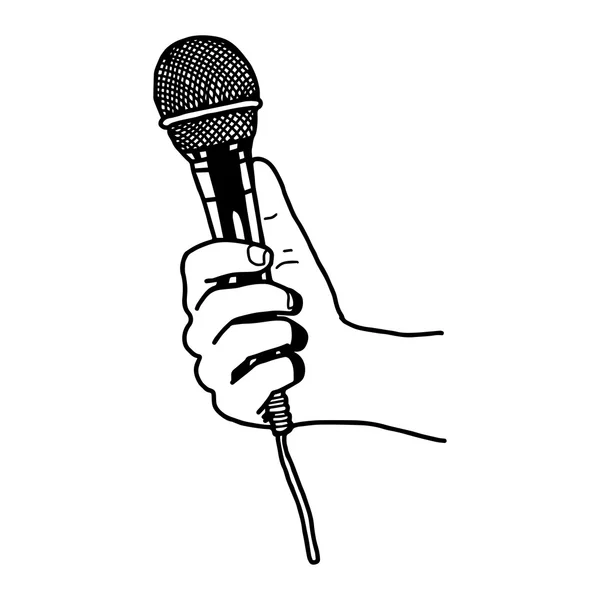 Illustration vectorielle gribouille dessinée à la main de croquis main avec microphone . — Image vectorielle