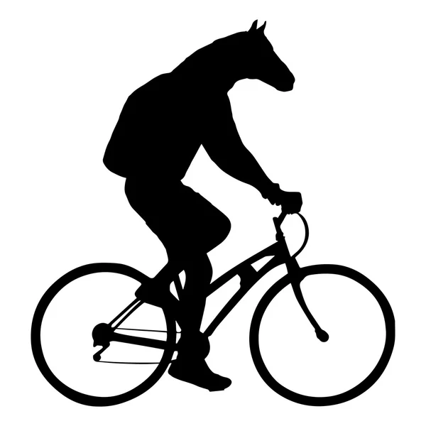 Ló feje kerékpárosok, kerékpározás elszigetelt fehér háttér silhouette vektoros illusztráció. — Stock Vector