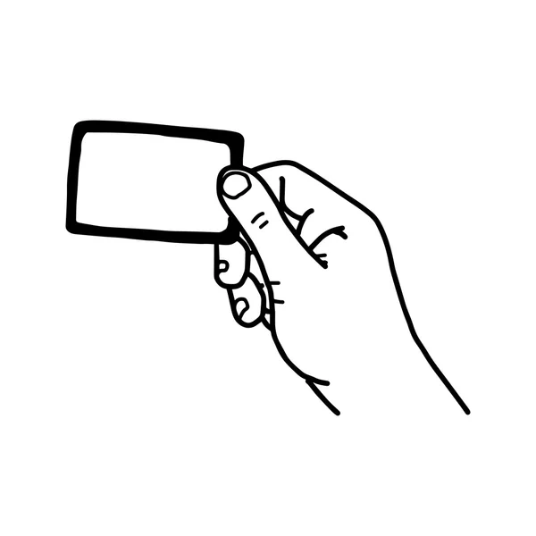 Εικονογράφηση διάνυσμα συρμένο χέρι σκίτσο του χεριού που κρατάει κενή κάρτα που απομονώνονται σε λευκό φόντο — Διανυσματικό Αρχείο