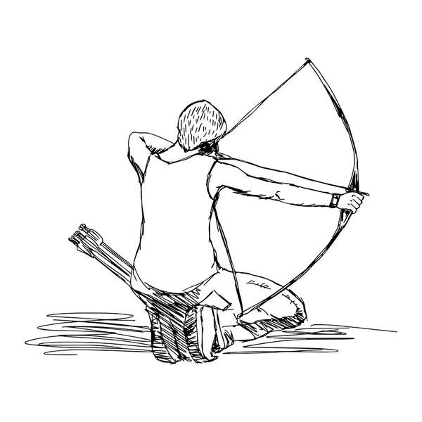 Illustratie vector doodle hand getekend schets van vrouwelijke sport boogschieten geïsoleerd op witte achtergrond — Stockvector