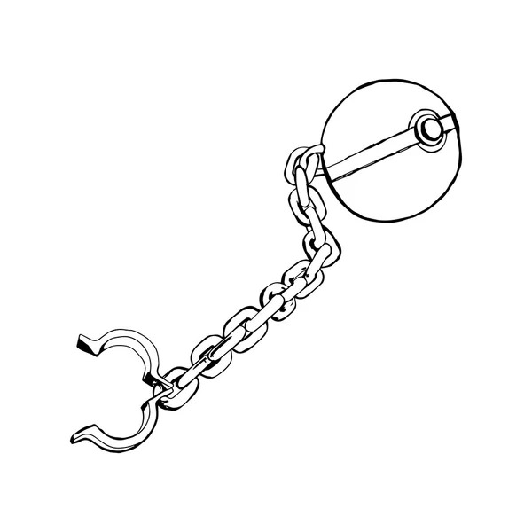 Illustratie vector doodle hand getrokken schets van ijzeren ketting met shackle geïsoleerd op witte achtergrond. — Stockvector