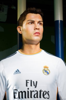 Bangkok, Tayland - 19 Aralık: Bir mumya Cristiano Ronaldo, Bangkok, Tayland için 19 Aralık 2015 Madame Tussauds, ekran.