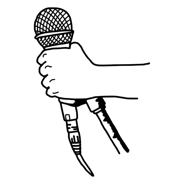 Ilustração vetor doodle mão desenhada de esboço mão segurando microfone . — Vetor de Stock