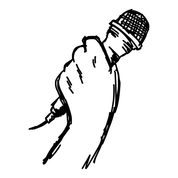 Ilustración vector garabato mano dibujado de boceto mano celebración micrófono — Vector de stock