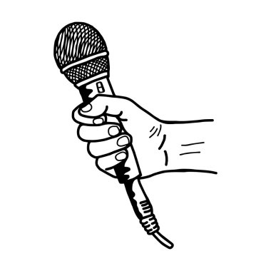 illüstrasyon vektör elle mikrofon tutan kaba taslak el ile çizilmiş doodle.