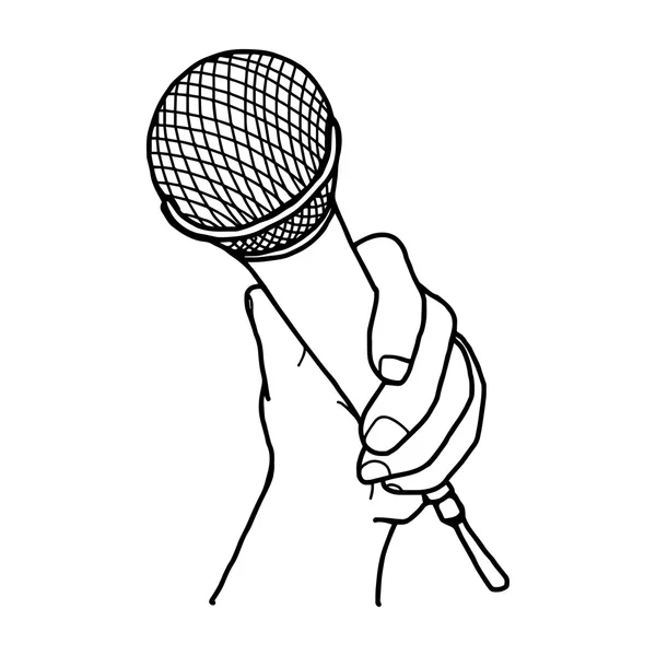 Ilustración vector garabato mano dibujado de boceto áspero mano sosteniendo micrófono — Vector de stock