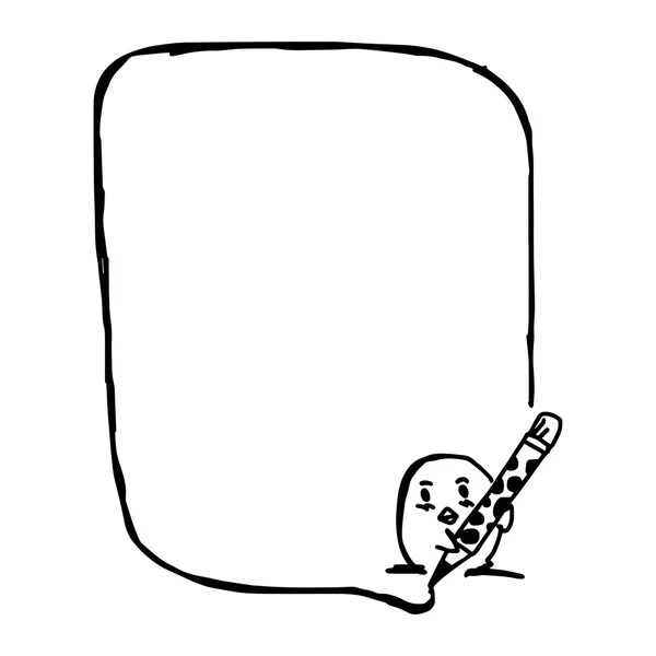 図ベクトル白い背景で隔離枠を描画ペンを持つひな鶏の手描きのスケッチ — ストックベクタ