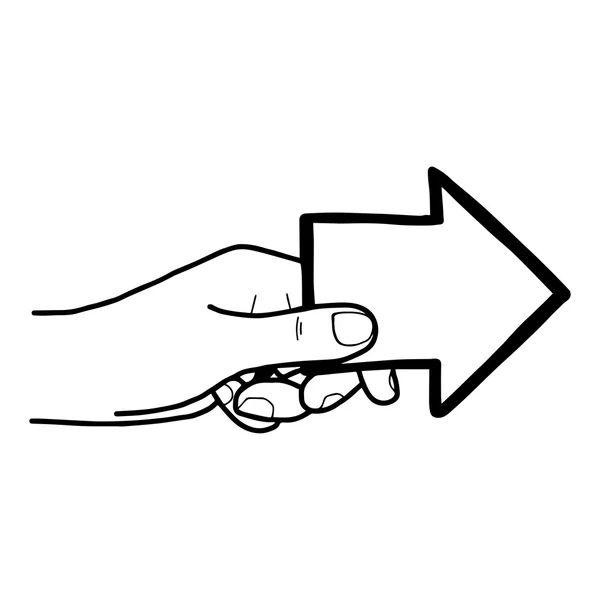 Векторные каракули, нарисованные левой рукой, держащей стрелку, указывающую — стоковый вектор