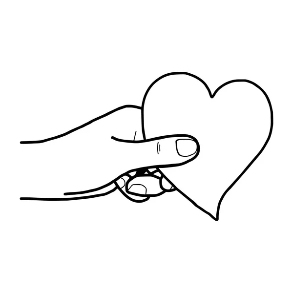 Ilustración vector mano dibujar garabatos de la mano sosteniendo el corazón aislado en blanco — Vector de stock