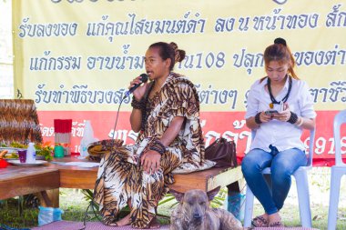 Chiang Rai, Tayland - 1 Eylül: kaplan-deri kumaş mikrofon 1 Eylül 2016 üzerinde tutarak Chiang rai, Tayland, tanımlanamayan münzevi.