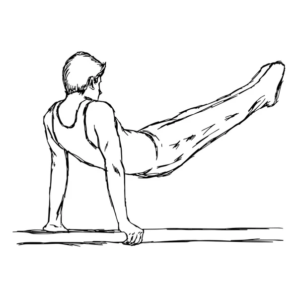 Gambar tangan vektor corat-coret gambar Handstand laki-laki pada batang paralel - Stok Vektor