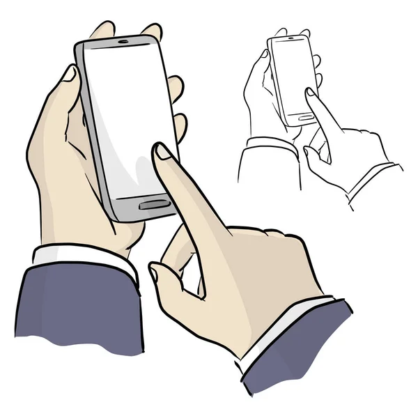 Gros Plan Homme Affaires Tenant Dispositif Écran Tactile Vectoriel Illustration — Image vectorielle