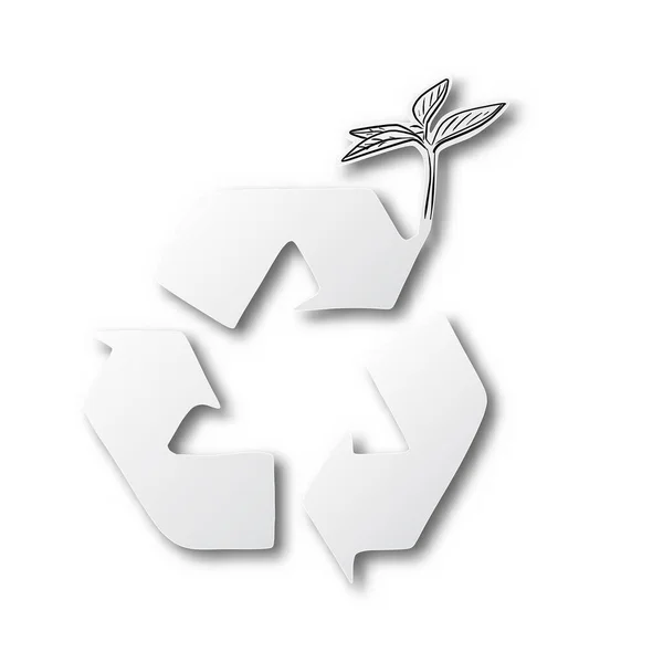 Recycling Auf Geschnittenem Papier Und Handgezeichnete Pflanze Mit Schatten Auf — Stockvektor