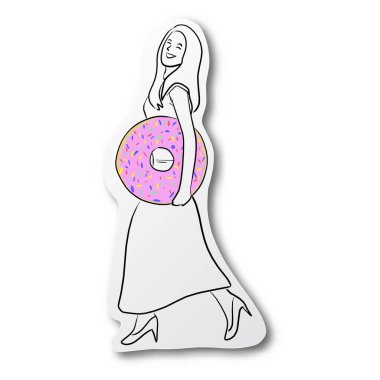 Çörek, kadının karnını beyaz arka planda gölgeli kesilmiş kağıt üzerinde büyütür.. 