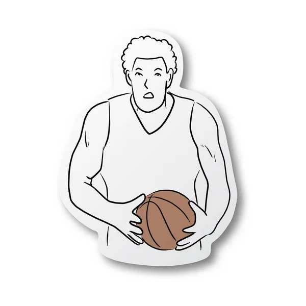 Vektor Illustration Svart Linje Hand Ritad Halvlång Manlig Basketspelare Klippt — Stock vektor