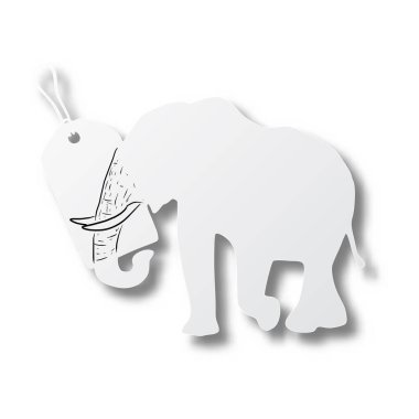 Fil üzerinde fildişi çizilmiş siyah çizgili vektör çizgisi ve beyaz arka planda gölgesi olan etiket biçimli kağıt. Kağıt sanatı