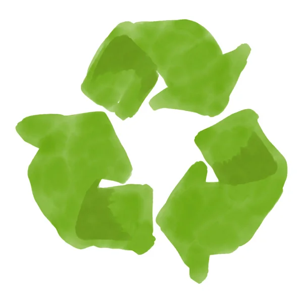 Recycle Symbool Groene Aquarel Geïsoleerd Witte Achtergrond — Stockvector