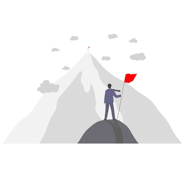 矢量插图商人举着红旗望着较高的那个 第二个目标业务概念 — 图库矢量图片