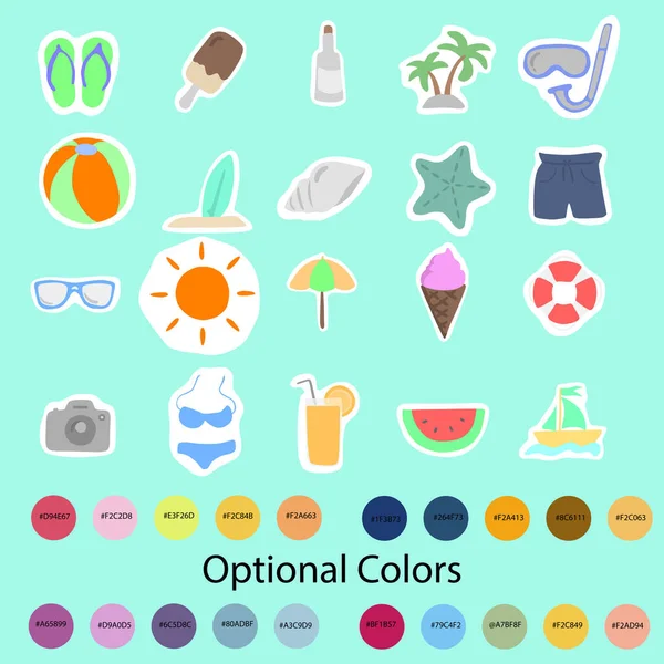 Ilustración Vector Colorido Icono Verano Conjunto Con Códigos Color Opcionales — Archivo Imágenes Vectoriales