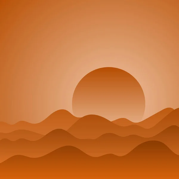Φόντο Πορτοκαλί Τοπίο Της Ερήμου Μεγάλο Ήλιο Και Βουνά Εικονογράφηση — Διανυσματικό Αρχείο