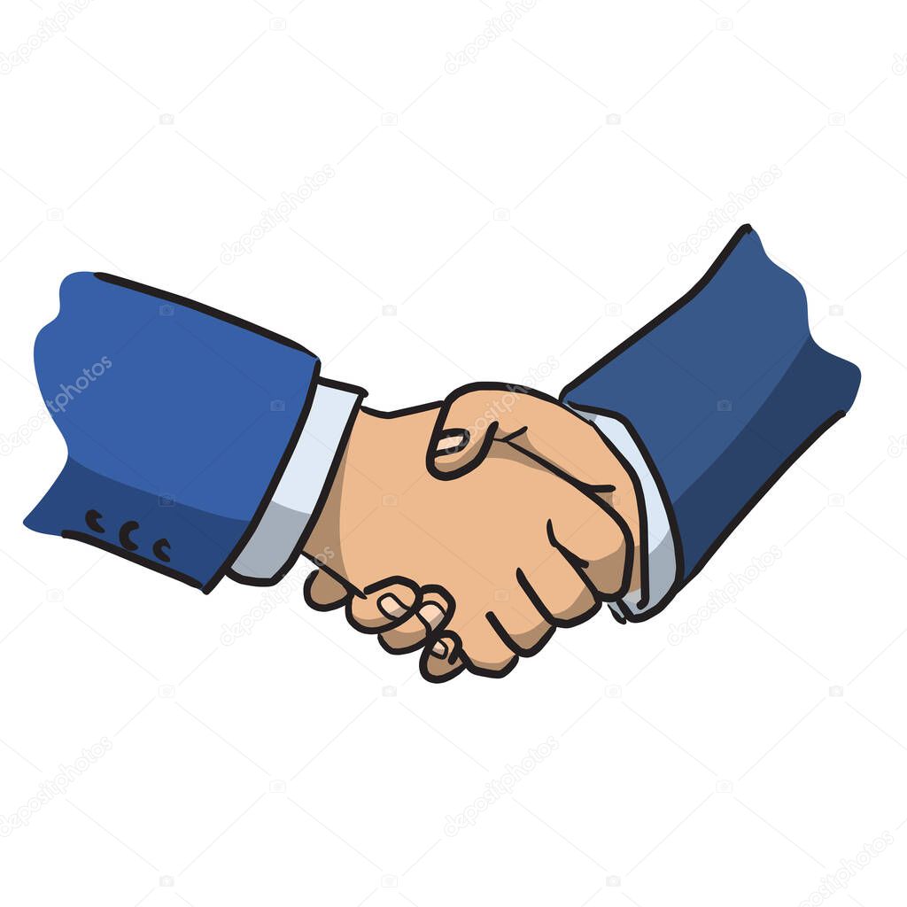 close-up businessman shaking hand illustration vector isolated on white background. Business partner concept.