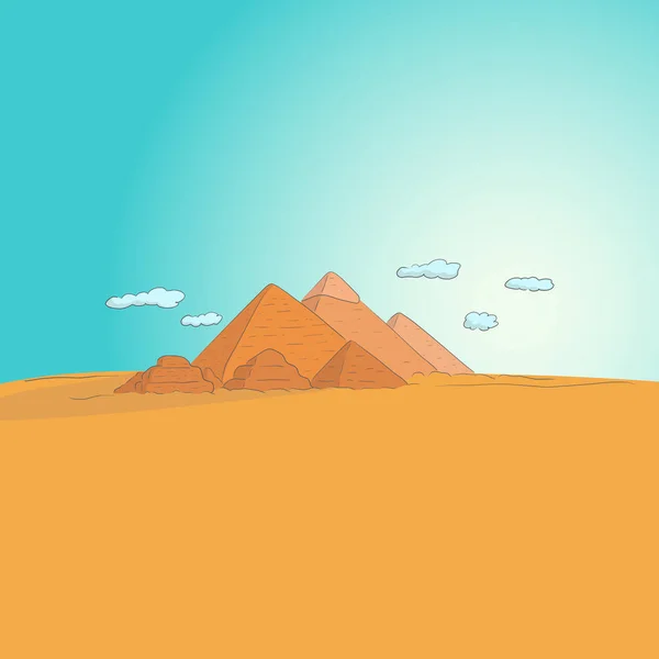 Necrópolis Giza Ilustración Vectorial Dibujada Mano Aislada Sobre Fondo Azul — Vector de stock