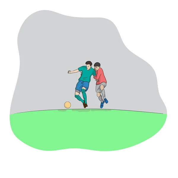 足球运动员在球场上争球 用白色背景图解矢量隔开手绘 — 图库矢量图片