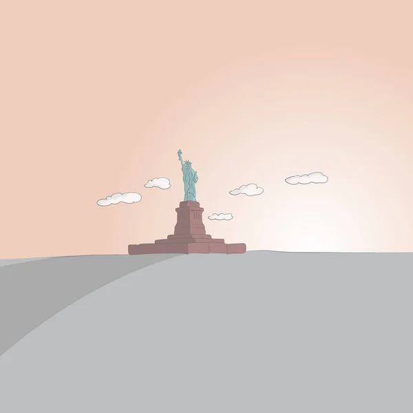 Statue Liberté Sur Espace Vierge Couleurs Pastel Dessin Main Vecteur — Image vectorielle