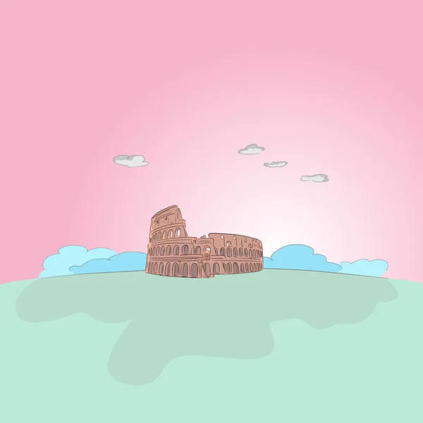 Koloseum Římě Pastelovými Barvami Ručně Kreslený Ilustrační Vektor — Stockový vektor